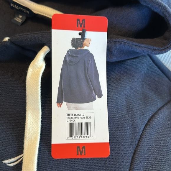 Woman Nautica Hoodie with V Neck and front pockets Size Medium Navy Blue - Picture 5 of 13